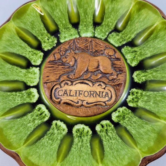 California Treasure Craft Plate California USA Retro Drip Glaze Avocado Green - Picture 6 of 10